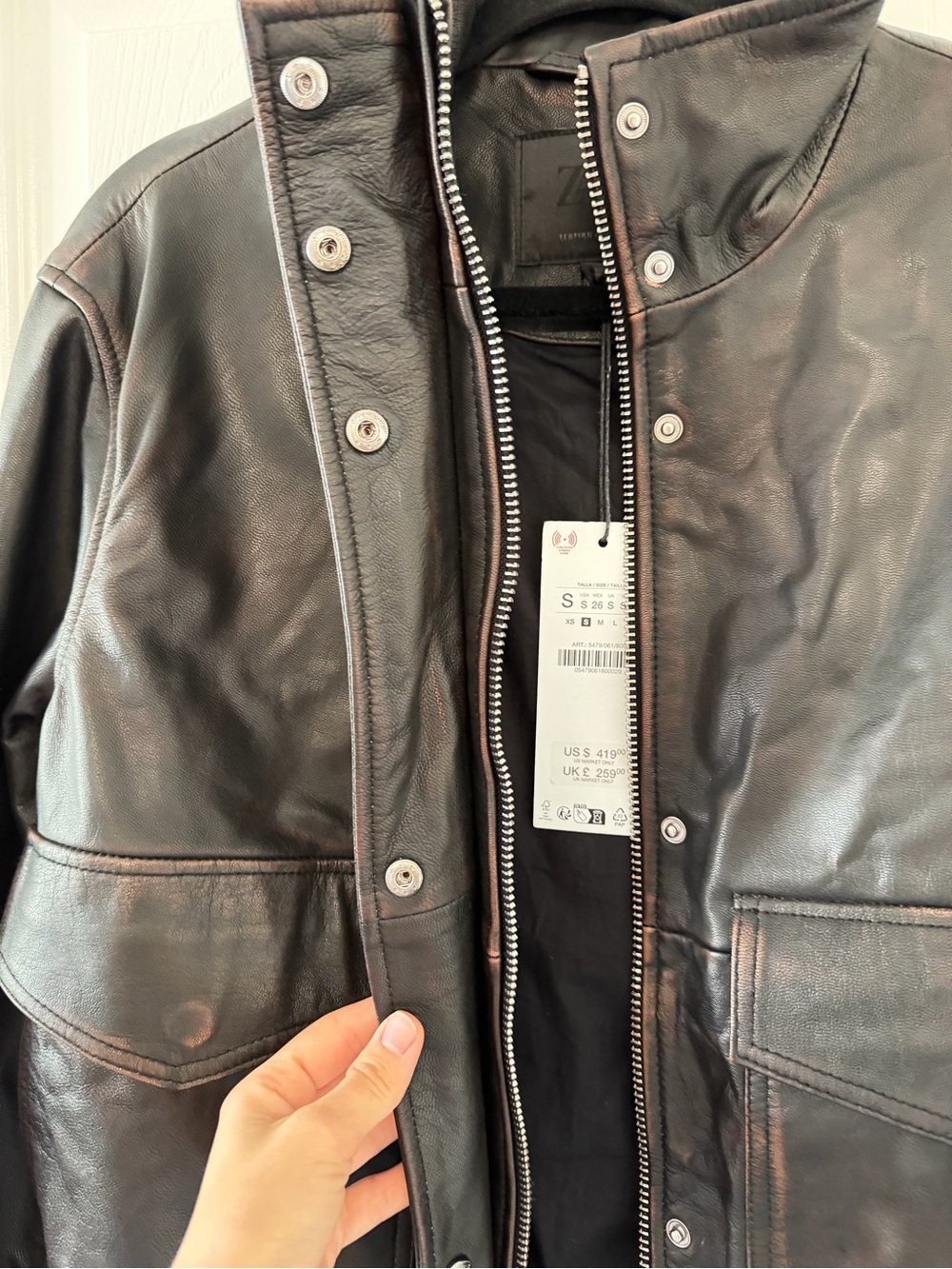 Zara 100% Goat Leather Bomber Jacket Limited Edition Black Size S 5479/061/800 - Picture 11 of 11